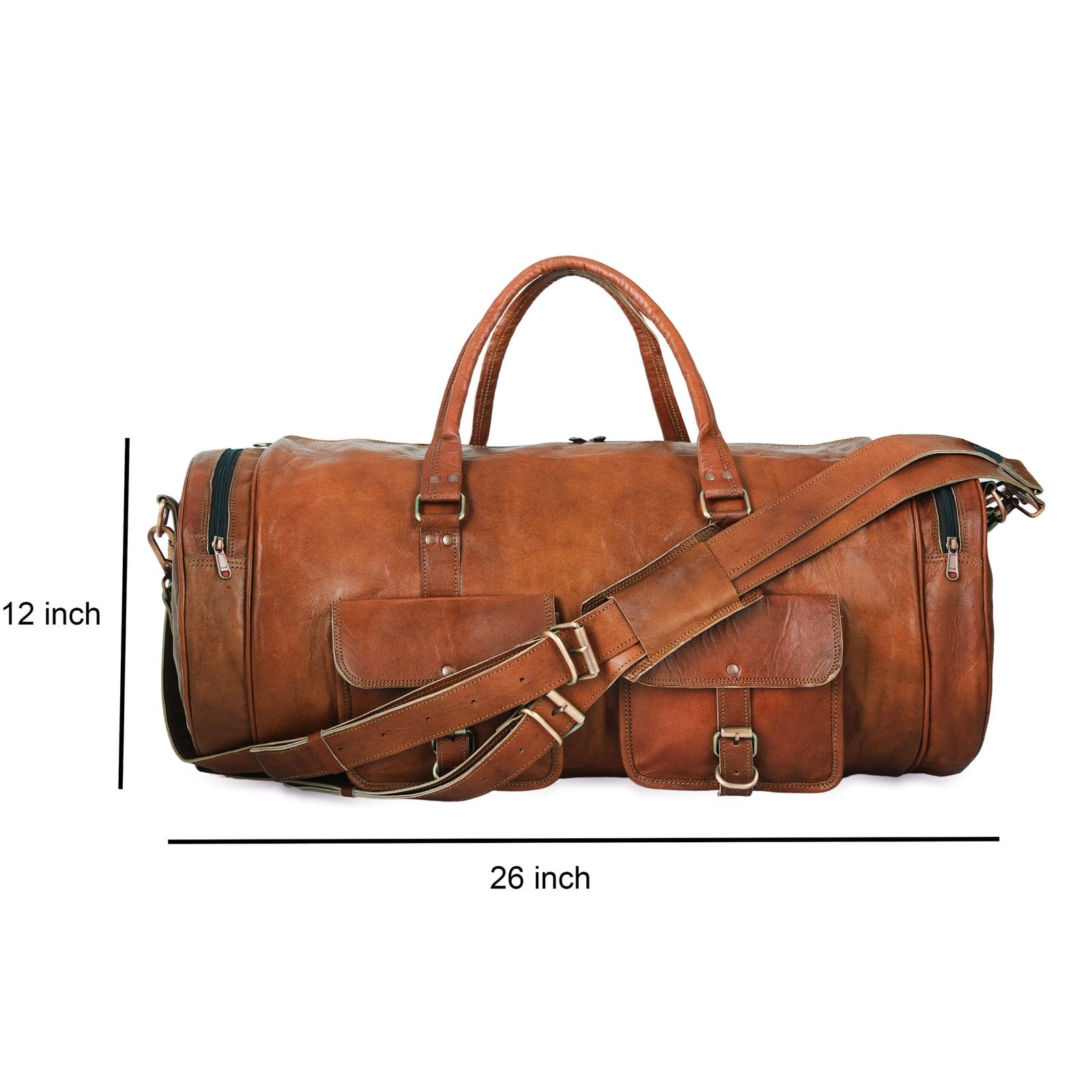 26 Inch Round Leather Duffle Bag